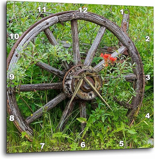 3dRose Old Wagon Wheel in Historic Barkersville, British Columbia, Canada Wall Clock, 13 by 13