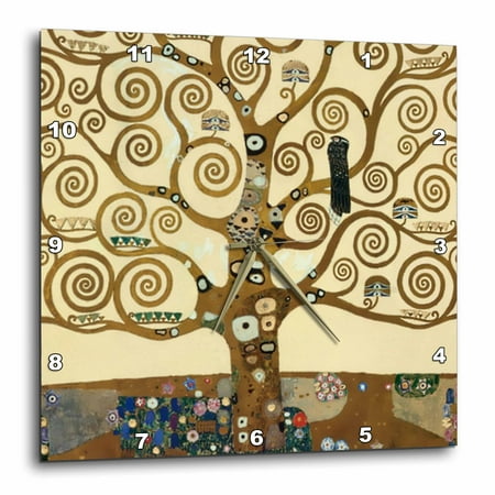 3dRose The Tree of Life 1909 by Gustav Klimt - stylish swirling branches - brown - fine art deco swirls - Wall Clock, 15 by 15-inch