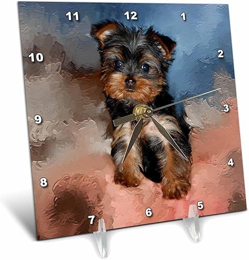 3drose Toy Yorkie Puppy Desk Clock, 6 by 6-Inch