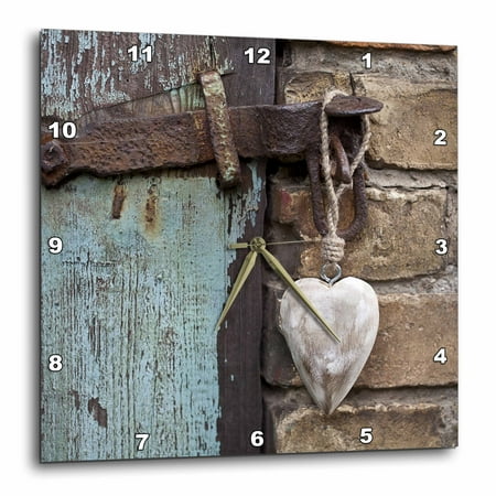 3dRose Wooden heart hanging on old barn door - Wall Clock, 15 by 15-inch