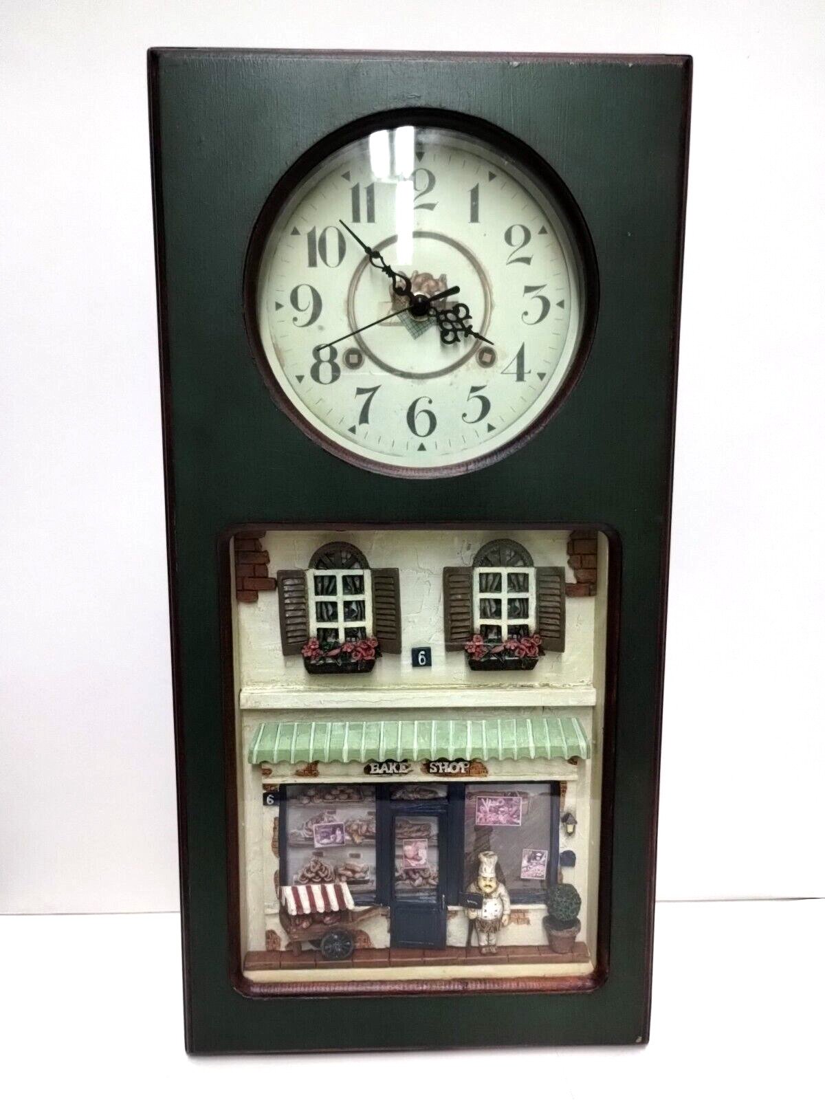 3D Wall Clock Shadow Box Whimsical Bake Shop Fengshou TESTED/KEEPS ACCURATE TIME