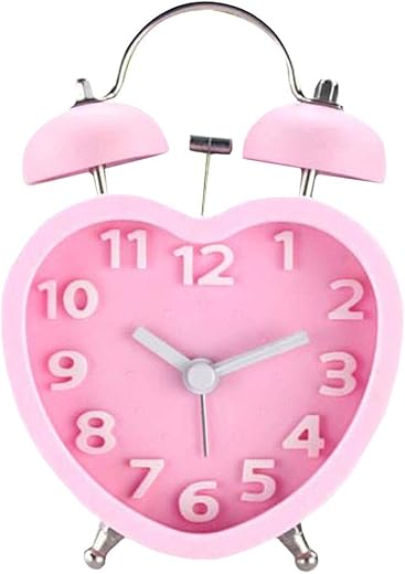 3 Inch Heart Shape Alarm Clock Cute Twin Bell Loud Alarm Clock Battery Operated Bedclock with Non Ticking(Pink)