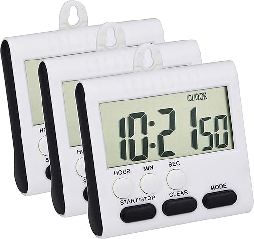 3 Pack 24 Hours Magnetic Kitchen Timers with Digital Alarm Clock Timer, Loud Alarm and Big Screen (Black)