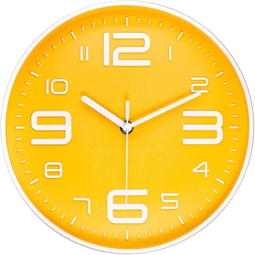 45MinST 10 Inch 3D Number Dial Face Modern Wall Clock, Silent Non-Ticking Round Home Decor Wall Clock with Arabic Numerals, Colorful Dial Face (Yellow)