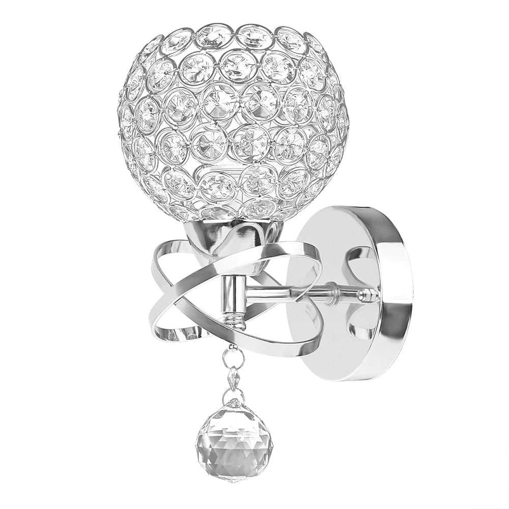 5.12 in. 1-Light Chrome Indoor Wall Sconce with Antique Metal Crystal Shade