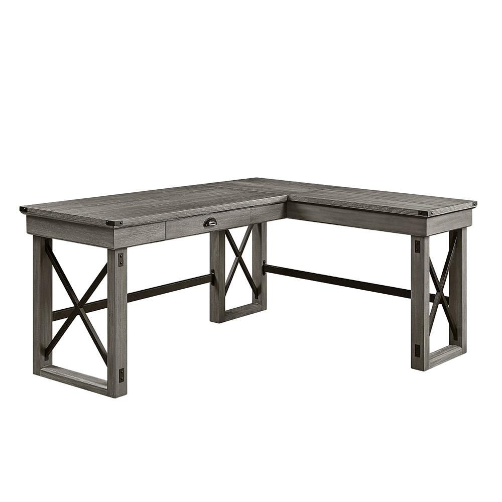 55 in. L-Shaped Weathered Gray Finish Writing Desk