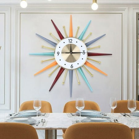 56CM Vintage Sunburst Wall Clock Colorful 3D Hollow Metal Large Wall Clock Decor