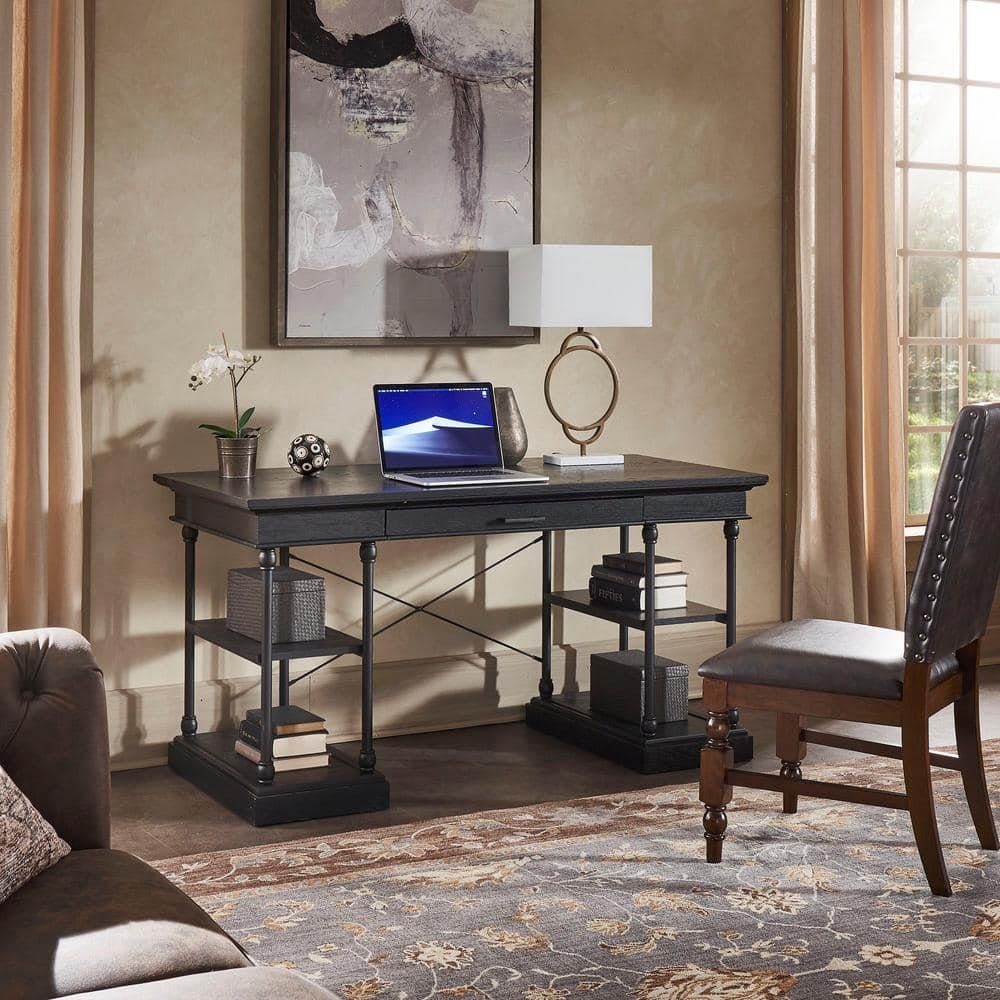 59 in. Black 1-Drawer Writing Desk