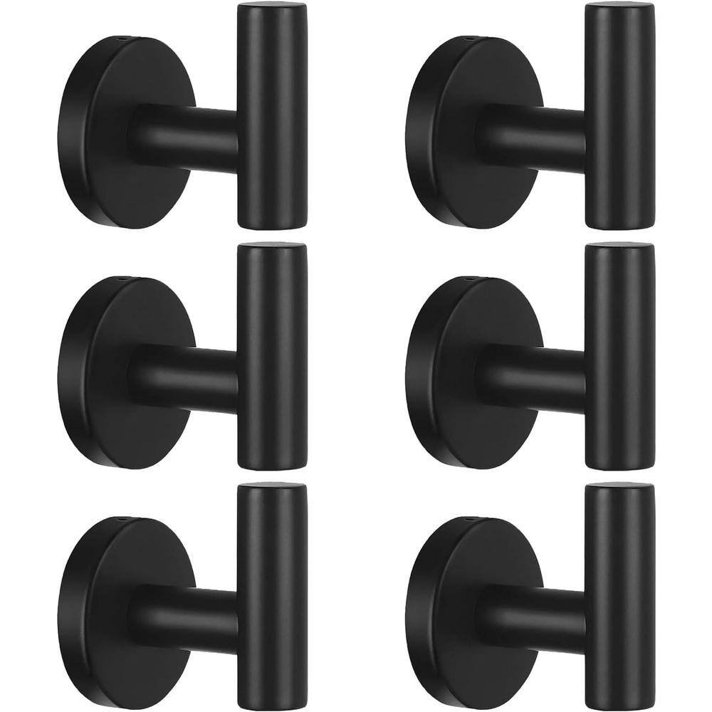 6-Piece Stainless Steel J-Hook Robe/Towel Hook with Round Mount Post in Matte...