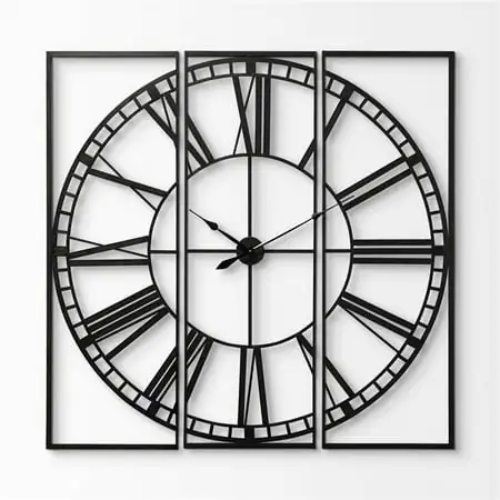 60 in. Square Extra Large Industrial Style Wall Clock with Innovative Construction, Black - 3 Piece