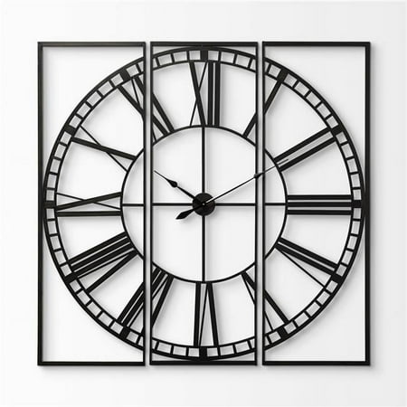 60 in. Square Extra Large Industrial Style Wall Clock with Innovative Construction, Black - 3 Piece