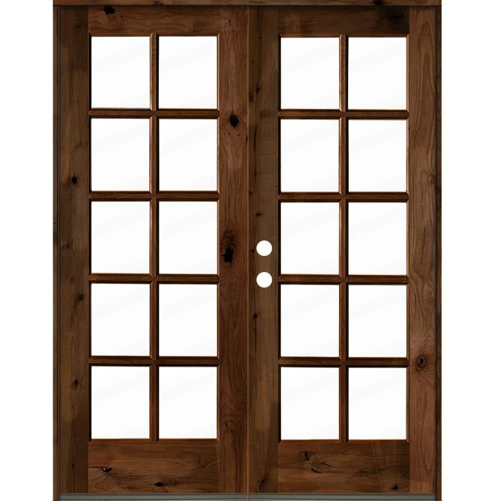 60 in. x 80 in. French Knotty Alder Wood 10-Lite Clear Glass...
