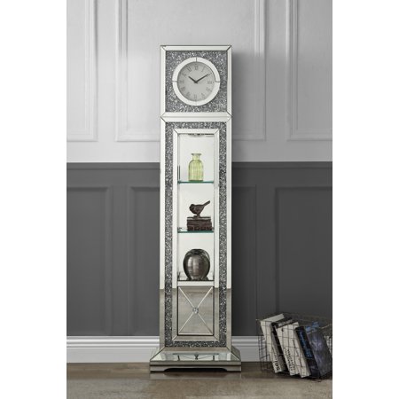 63Grandfather Clock with LED&Storage Space,3-Tier Shelf Sturdy Floor Clock for Decor,Living Room,Bedroom