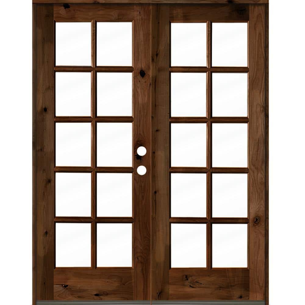 64 in. x 80 in. French Knotty Alder Wood 10-Lite Clear Glass...