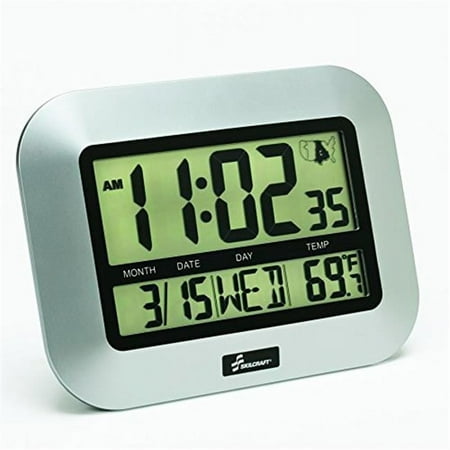 6611877 6645016611877 7.25 in. LCD Digital Radio-Controlled Clock Silver