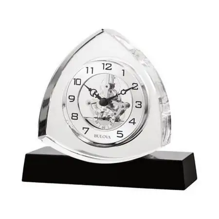 6 in. H x 6.5 in. W Crystal Table Clock with Ebony Gloss Base