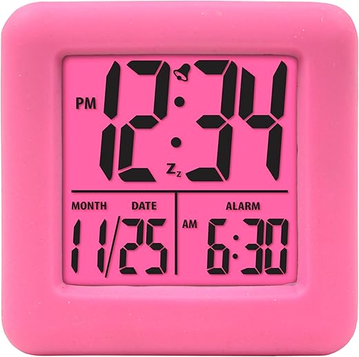 70910 Digital Pink Silicone Cube Alarm Clock with On-Demand Backlight