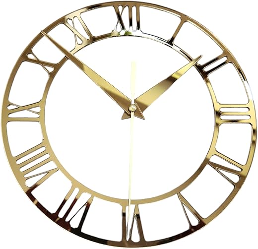 7.87 Inch (20cm) Gold Classic Clock Face with Clock Hands for Resin, Crafts, DIY, Round Mirror Acrylic Clock Dial Plate with Roman Numerals, Resin Accessories