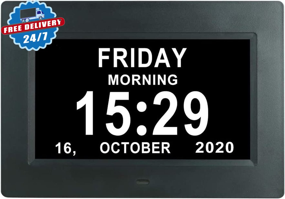 7 Inch Extra Large Day Date Time Digital Day Calendar Clock with Auto-Dimming 12