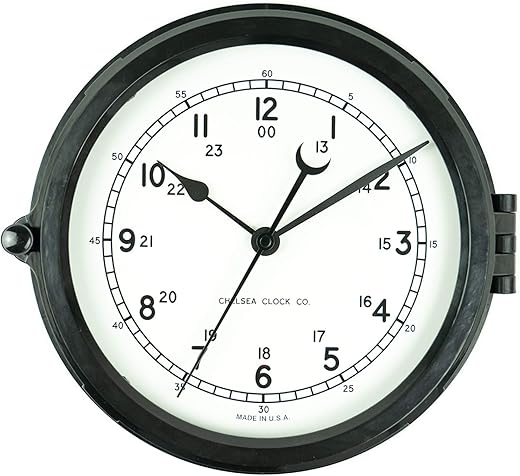 8.5 inch Black Patriot Wall Deck Clock, Quality Quartz Battery Operated, Easy to Read White Dial, Home, Office, Kitchen, Indoor/Outdoor