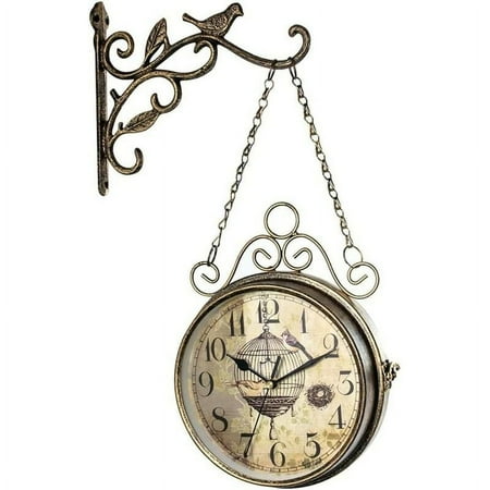 8 Inch Double Sided Station Clock, Vintage Metal Wall Clock Silent Double Sided Wall Clock with Wall Bracket Classic Clock for Living Room Office Home