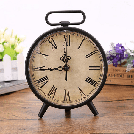 8 Inches Table Top Clock, Retro Analog Battery Operated Metal Desk Clock for Living Room Decor Shelf (Brown)