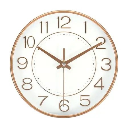 8 Inch Wall Clock Battery Operated Silent Non Ticking Round Modern Clock, Gold