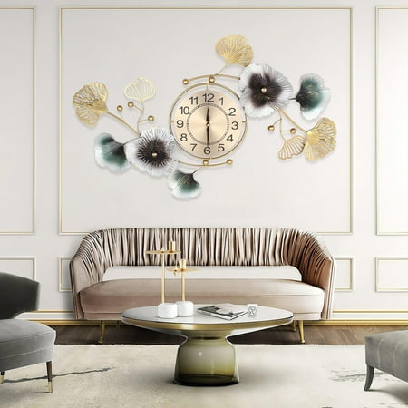 90*45cm Large Wall Clock Ginkgo Leaf Metal Wall Watch Living Room Home Decor