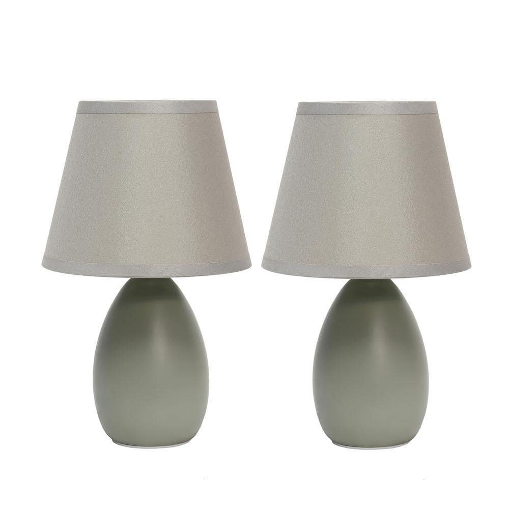 9.45 in. GrayTraditional Petite Ceramic Oblong Bedside Table Desk Lamp Set with...