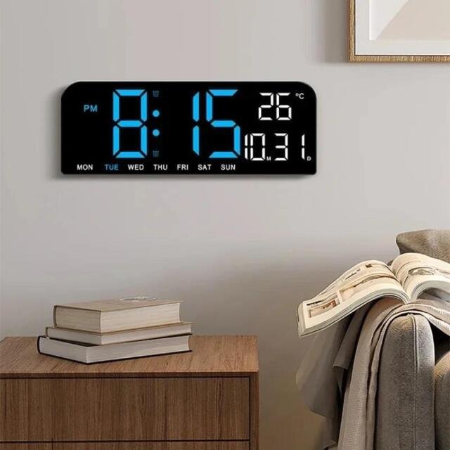 9''Large Digital Wall Clock Temperature Date Week Timing Countdown Light-sensing