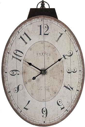 A and B Home 29 H Antique White Wood/Metal Indoor Thaddeus Oval Wall Clock for Living Room, Bedroom, Kitchen, Home, Office