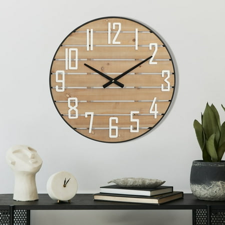 ABBSR 24in. Non Ticking Large Arabic Numerals Wooden Wall Clocks,Rustic Wall Decor for Bedroom,Office