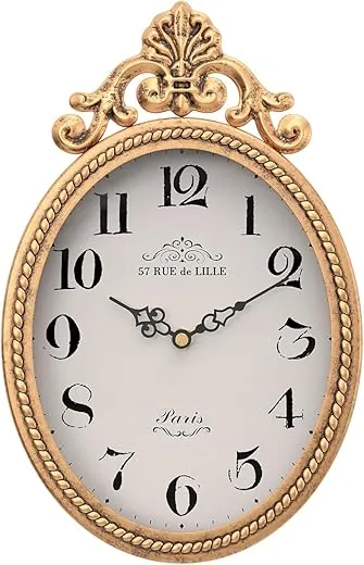 Abdurey Small French Retro Decorative Wall Clock, Antique Gold Vintage Oval Style,Silent Battery Operated Boho Decor Wall Clocks for Farmhouse,Kitchen,Bedroom,Bathroom(10.4" H x 6.7" W)