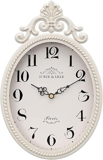 Abdurey Small French Retro Decorative Wall Clock, Ivory White Vintage Oval Style,Silent Battery Operated Boho Decor Wall Clocks for Farmhouse,Kitchen,Bedroom,Bathroom(10.4 H x 6.7 W)
