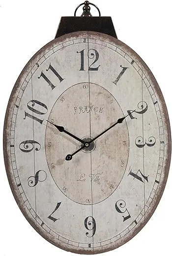 A&B Home Antique Lu Ville Wall Clock Wall Accent, Large Oval Wooden Wall Clocks for Living Room Decor, Rustic Farmhouse Wall Clock Battery Operated - 18x29 Ivory White