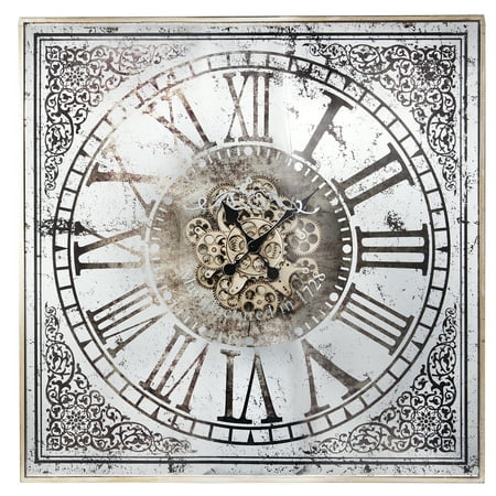 A&B Home Arria Randall Square Wall Clock - Antique Silver-Color:Antique Silver,Style:Classic Vintage