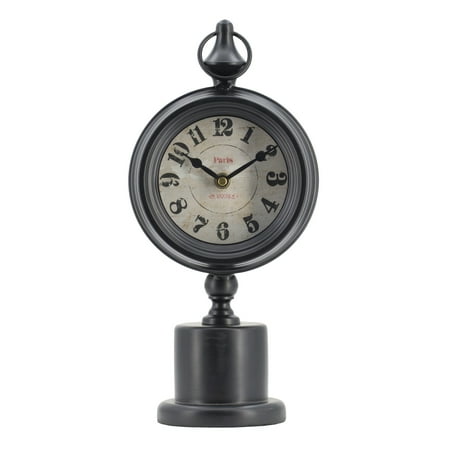 A&B Home Round Table Clock on Pedestal - Black, Antique White Finish