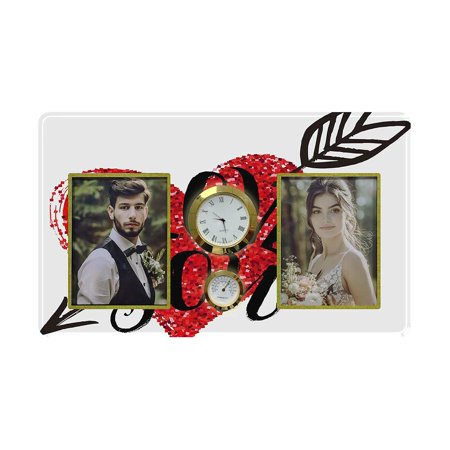 ABPHQTO I Love You Lettering Happy Valentine'S Day Family Couple Photo Picture Frame with Clock and Thermometer for Wall Hanging and Tabletop Display