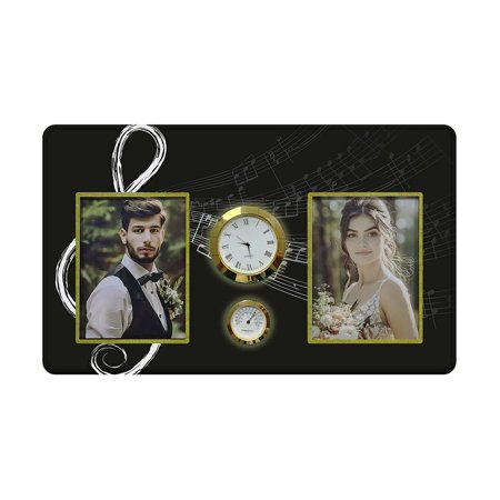 ABPHQTO Treble Love And Music Notes Family Couple Photo Picture Frame with Clock and Thermometer for Wall Hanging and Tabletop Display