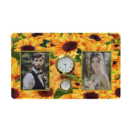 ABPHQTO Vibrant Watercolor Sunflowers Butterflies Family Couple Photo Picture Frame with Clock and Thermometer for Wall Hanging and Tabletop Display