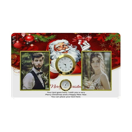 ABPHQTO Vintage Christmas Santa Claus Holding A Present Family Couple Photo Picture Frame with Clock and Thermometer for Wall Hanging and Tabletop Display