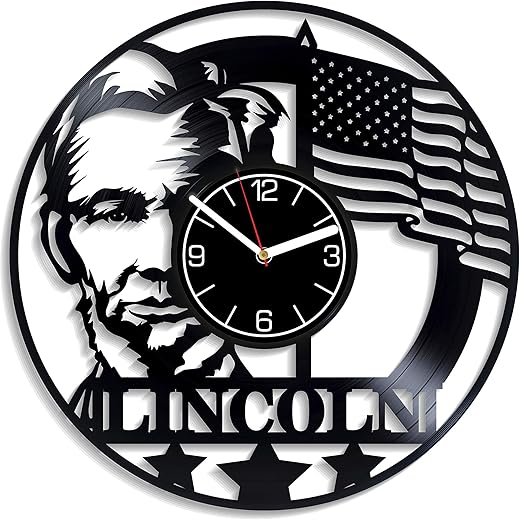 Abraham Lincoln Vinyl Wall Clock Presidency Gift for Men Lincoln Wall Clock Large Presidency Lincoln Home Decoration USA Vinyl Clock Lincoln Wall Clock Vintage