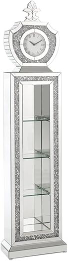 Acme Noralie Wood Frame Grandfather Clock with LED in Mirrored and Faux Diamonds