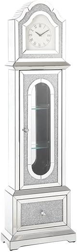 Acme Noralie Wood Frame Grandfather Clock with LED in Mirrored and Faux Diamonds