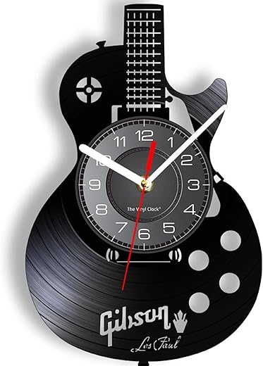 Acoustic Guitar 12 Vinyl Record Wall Clock Wall Art for Bedroom Home Interior Wall Decor, Music Hanging Night Light Wall Clock Watch Battery Operated Rock N Roll Music Gift for Men Cave