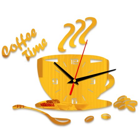 Acrylic Wall Clocks Coffee Time Cup Clock Battery Operated Large Clock For Office