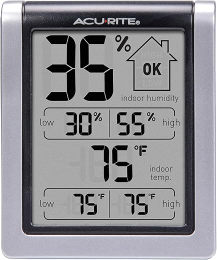 AcuRite 00613 Digital Hygrometer & Indoor Thermometer Pre-Calibrated Humidity Gauge, 3" H x 2.5" W x 1.3" D, Black