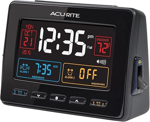 AcuRite 13024 Atomic Dual Alarm Clock with USB Charging, Black