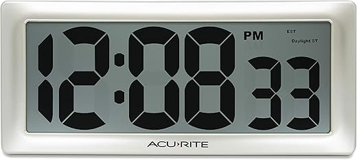 AcuRite 13.5” Large Digital Indoor Wall Clock with Intelli-Time Technology (75173M), Champagne