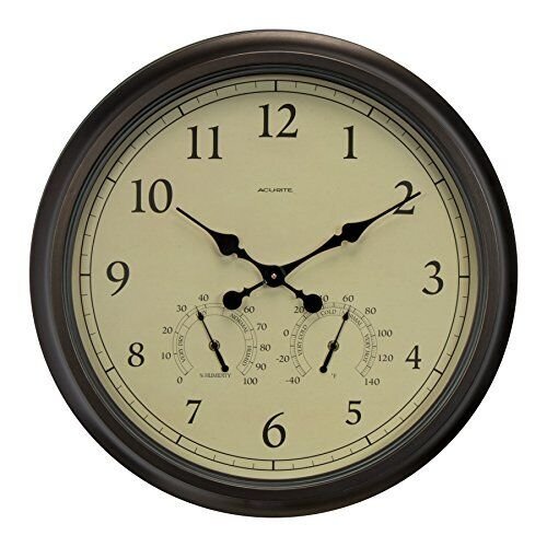 AcuRite 24-inch Weathered Wall Clock with Thermometer and Hygrometer Brown